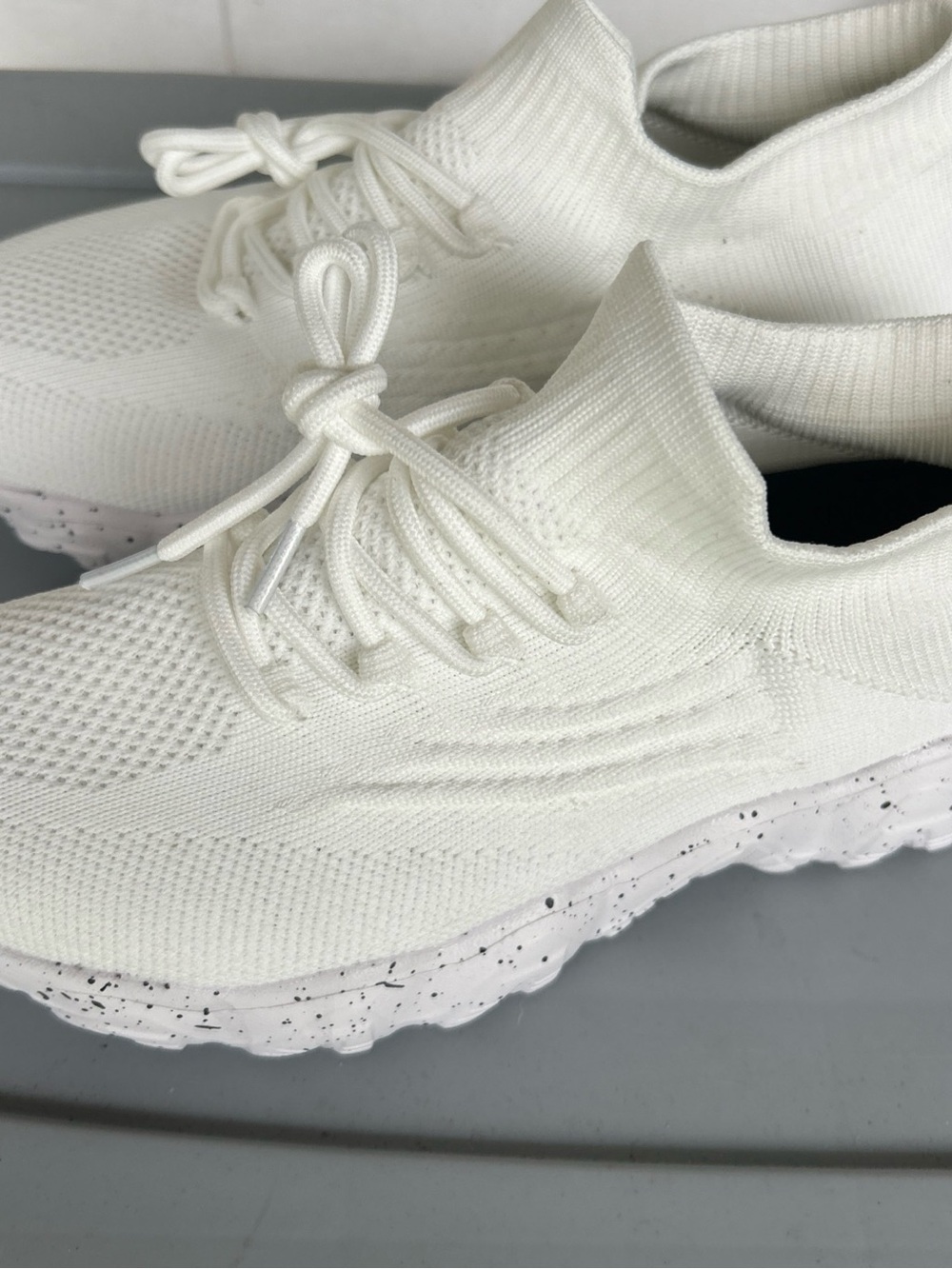 Nurse Babes Women’s White Knit Slip-On Sneakers